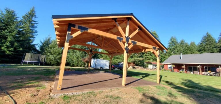 Large custom Douglas fir post-and-beam gazebo built by Rydman Enterprises in Sandy, Oregon
