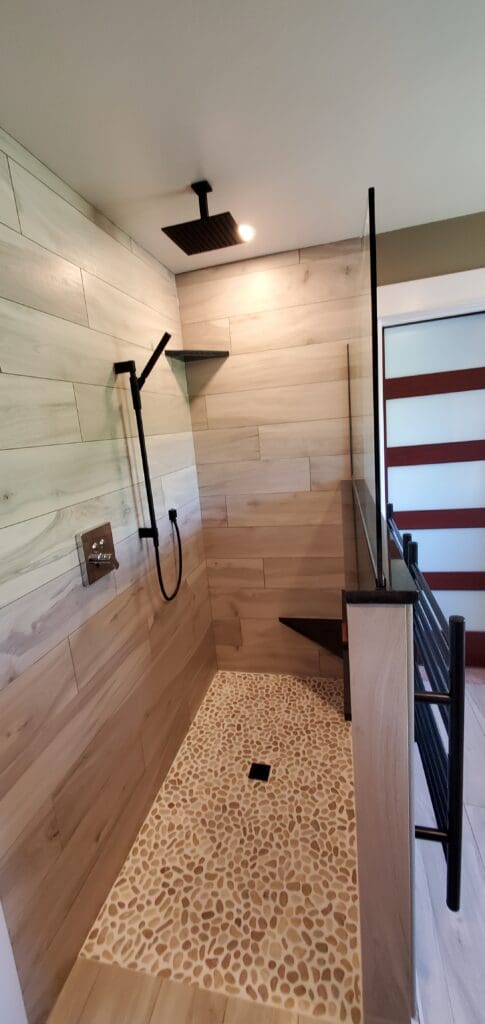 Custom primary bathroom remodel with freestanding tub and tiled shower in Sandy, Oregon