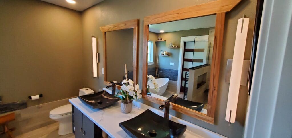 Custom primary bathroom remodel with freestanding tub and tiled shower in Sandy, Oregon