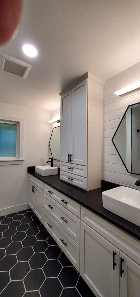 Two updated bathrooms remodeled by Rydman Enterprises in Boring, Oregon