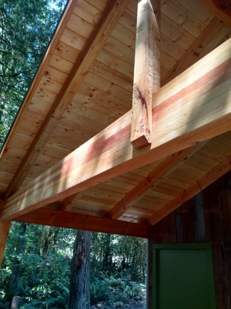 Modern custom firewood and equipment storage shed built for a Mt. Hood, Oregon home